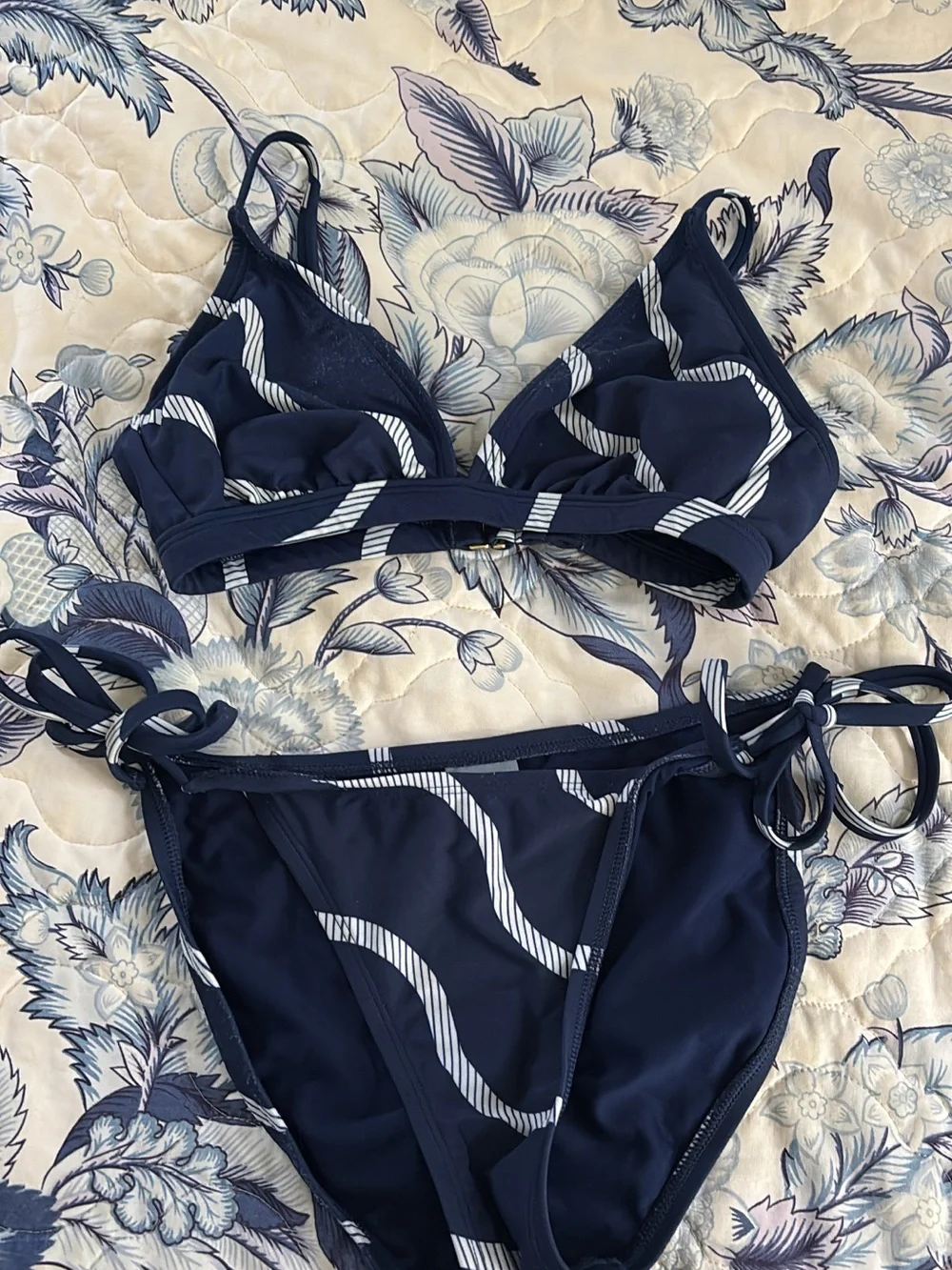 Navy Wave Print Tie-Side Bikini - Women Swim shade & shore